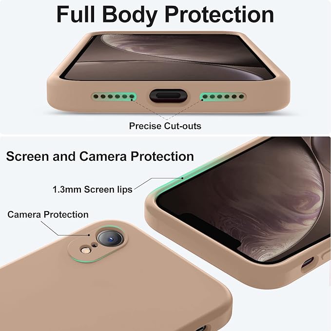Vooii Compatible with iPhone XR Case, Upgraded Liquid Silicone with [Flat Edges] [Camera Protection] [Soft Anti-Scratch Microfiber Lining] Phone Case for iPhone 10 XR 6.1 inch - Light Brown