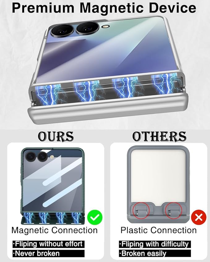 STORMTAL for Samsung Galaxy Z Flip 7 Case, Hinge Protection, Built-in Screen Protector, Wireless Charging, Shockproof, Slim Rugged Phone Protective Case for Galaxy Z Flip 7 Silver