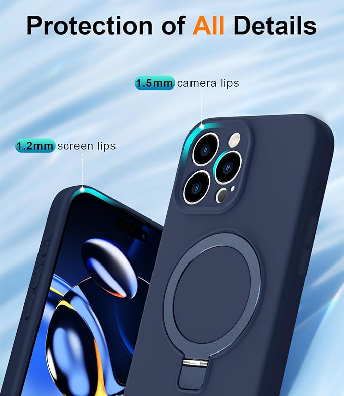 ZHK Liquid Silicone Designed for iPhone 16 pro Case with Magnet Stand, [Precise Camera Lens Protection][Mil-Grade Drop Shockproof][Soft Anti-Scratch Microfiber Lining] Slim Fit Cover, Navy Blue