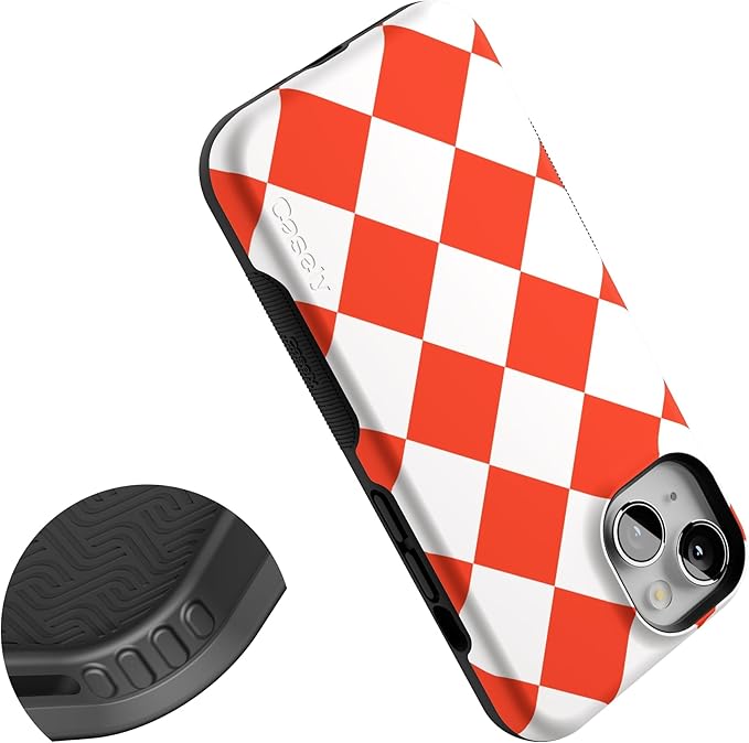 Casely iPhone 14 Case | Red Checkerboard | High Contrast Design | Compatible with MagSafe | Bold Protective Design