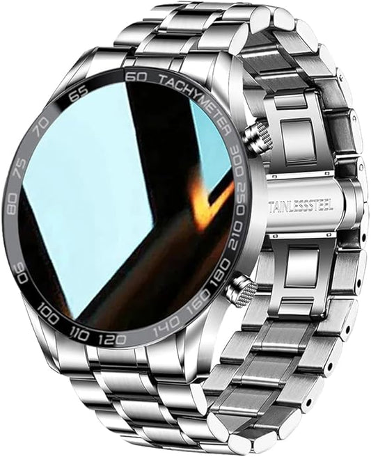 FILIEKEU Men Smart Watch for Android iOS, Bluetooth Calls Voice Chat with Heart Rate/Sleep Monitor Fitness Tracker, 1.3" Full Touch Screen IP67 Waterproof Stainless Steel Activity Tracker for Men