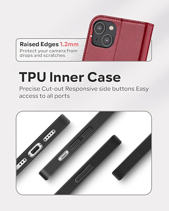 OCASE Compatible with iPhone 14 Wallet Case, PU Leather Flip Folio Case with Card Holders RFID Blocking Kickstand [Shockproof TPU Inner Shell] Phone Cover 6.1 Inch 2022 (Red)