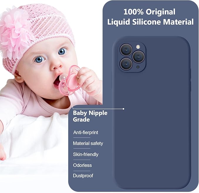 Vooii Compatible with iPhone 11 Pro Case, Upgraded Liquid Silicone with [Flat Edges] [Camera Protection] [Soft Anti-Scratch Microfiber Lining] Phone Case for iPhone 11 Pro 5.8 inch - Navy Blue