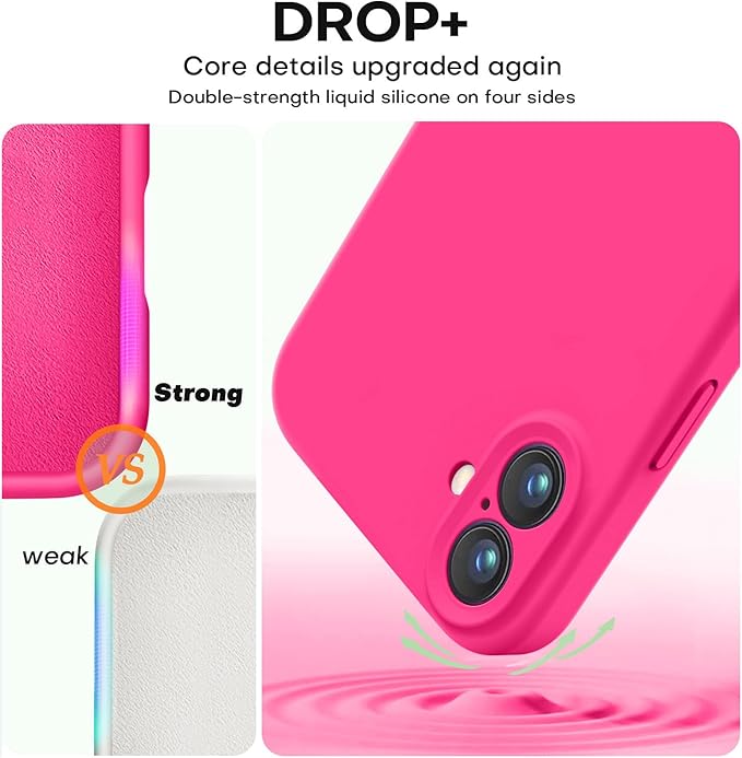 Vooii Compatible with iPhone 16 Plus Case, Liquid Silicone Upgrade [Camera Protection] [Soft Anti-Scratch Microfiber Lining] Shockproof Phone Case for iPhone 16 Plus 6.7 inch - Hot Pink