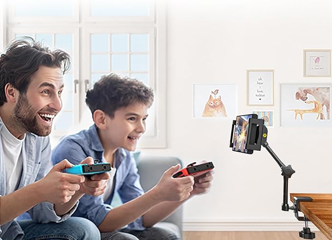 Desk Kitchen Tablet Holder [Suitable for Tabletop & Cabinet] Adjustable Metal Arm Cupboard Tablet Mount Stand for iPad Pro 12.9 Air Mini, Galaxy Tab Ultra, Switch, 6-14.6" Devices