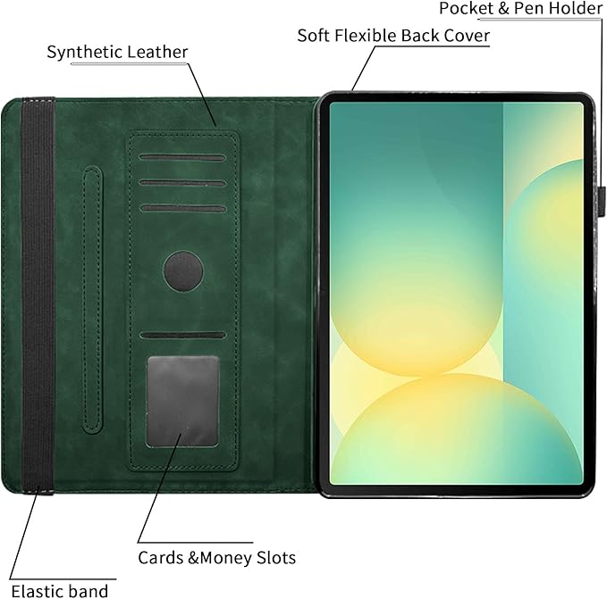 Rotating Case for Samsung Tab S10 Lite /S10 Fe/S9 Fe 10.9 Inch /S9 Tab 360° Rotating Cover Multi-Angle Viewing Stand Auto Wake/Sleep PU Leather Business Folio Protective Cases, Green