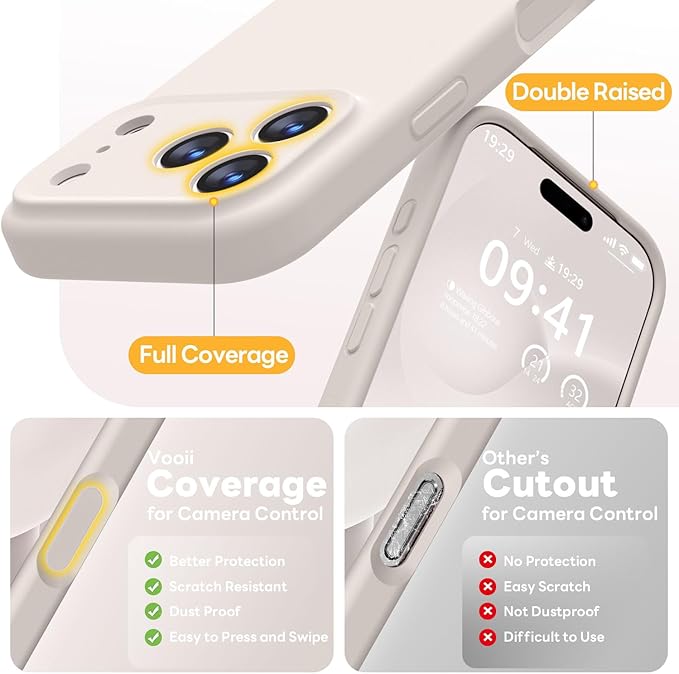 Vooii Magnetic Compatible with iPhone 17 Pro Case (Compatible with Magsafe) (Upgraded Camera Protection) Liquid Silicone Shockproof Full Body Protective Phone Cover for Women Men, Stone, 6.3”