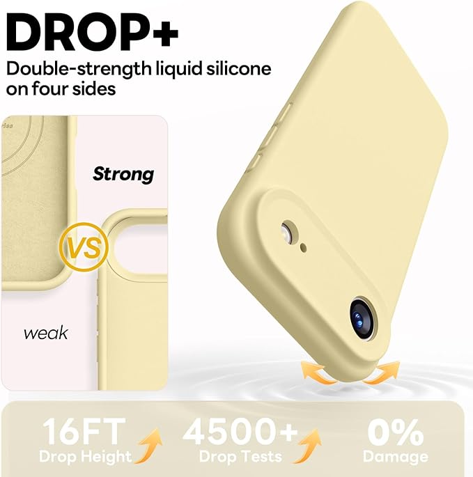 Vooii Magnetic Compatible with iPhone Air Case (Compatible with Magsafe) (Upgraded Camera Protection) Liquid Silicone Shockproof Full Body Protective Phone Cover for Women Men, Creamy Yellow, 6.5"