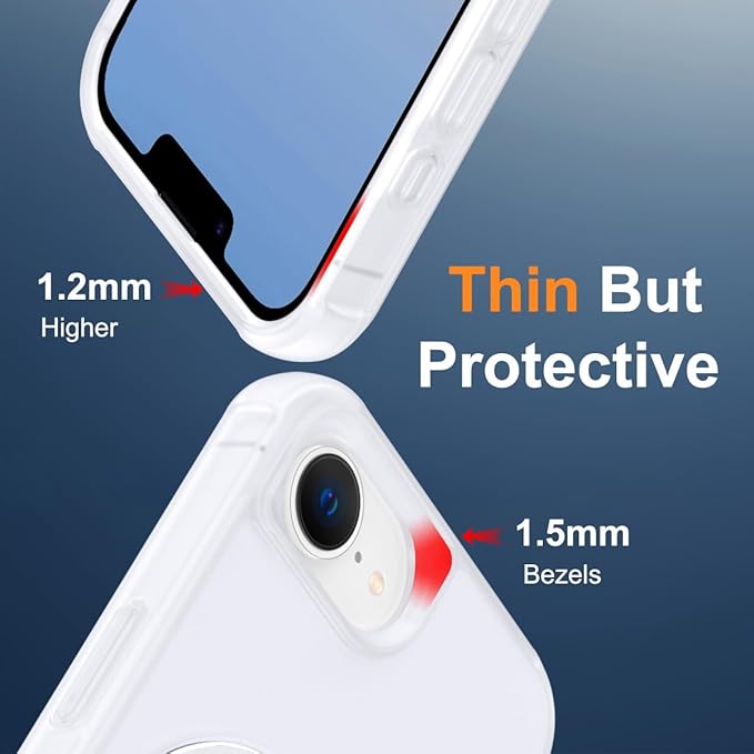 Magnetic Compatible with iPhone 16E Case 2025 with Stand [Military Grade Drop Tested][Compatible with Magnet] Ring Translucent Slim Hard Back Soft Edge, Frost White