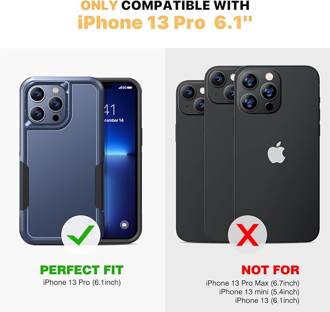 Diaclara Designed for iPhone 13 Pro Case, [with Privacy Screen Protector] [Anti Spy] [Military Grade Drop Protection] Heavy Duty Full-Body Shockproof Phone Case, Dark Blue