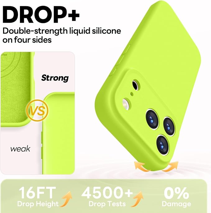 Vooii Magnetic Compatible with iPhone 17 Pro Max Case (Compatible with Magsafe) (Upgraded Camera Protection) Liquid Silicone Shockproof Full Body Protective Phone Cover for Women Men,Fluorescent Green
