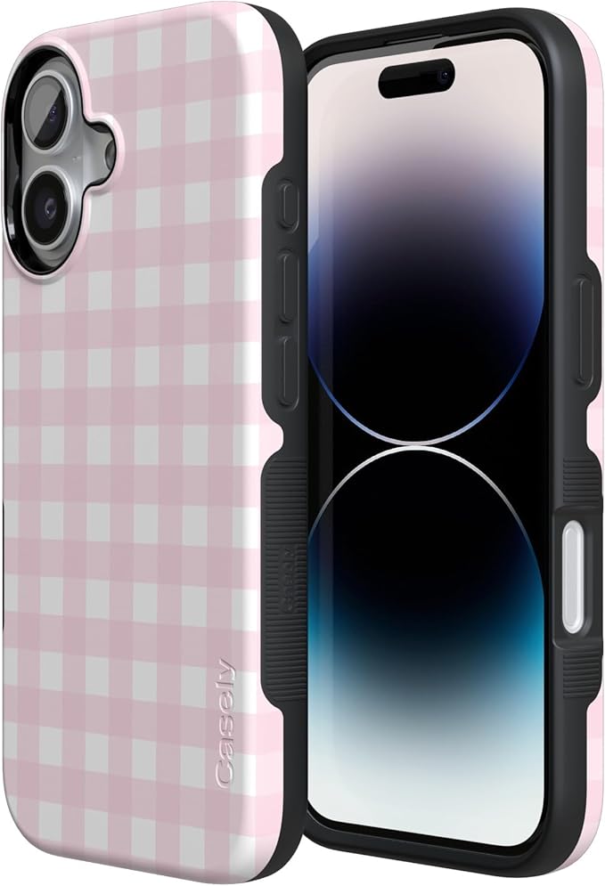 Casely iPhone 17 Case | Pink Plaid | Sunday Best | Compatible with MagSafe | Bold Protective Design