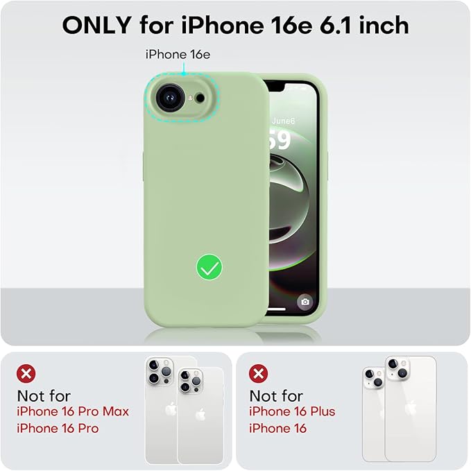 Vooii Compatible with iPhone 16e Case, Liquid Silicone Upgrade [Camera Protection] [Soft Anti-Scratch Microfiber Lining] Shockproof Phone Case for iPhone 16e 6.1 inch - Matcha
