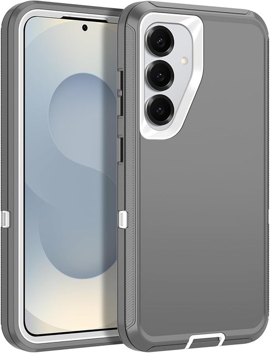 for Samsung Galaxy S25 Case Heavy Duty Protective Case Shockproof Dropproof 3-Layer Full Body Protection [Without Screen Protector] Tough Rugged Case for Galaxy S25,Grey/White