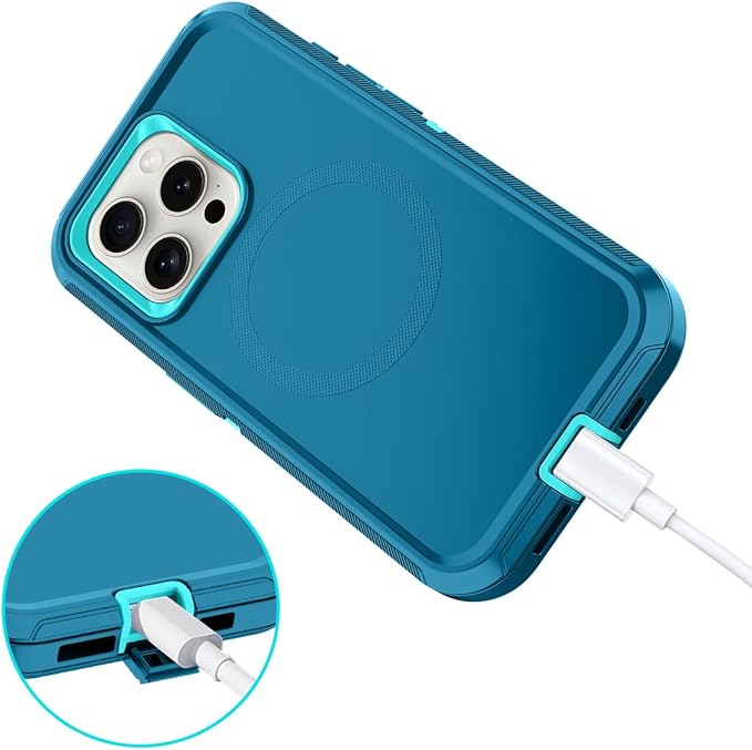 for iPhone 15 Pro Max Case [Compatible with MagSafe] Shockproof 3-Layer Full Body Protection Rugged Heavy Duty Cover Case for Apple iPhone 15 Pro Max 6.7",Turquoise