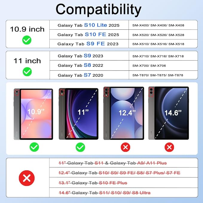 BRAECNstock for Samsung Galaxy Tab S10 Lite/ S10 FE/ S9 FE/ S9/ S8/ S7 5G Case 10.9"/ 11", Shockproof Protective Kids Case with Pencil Holder, Rotating Hand Strap & Stand, Shoulder Strap, Blue