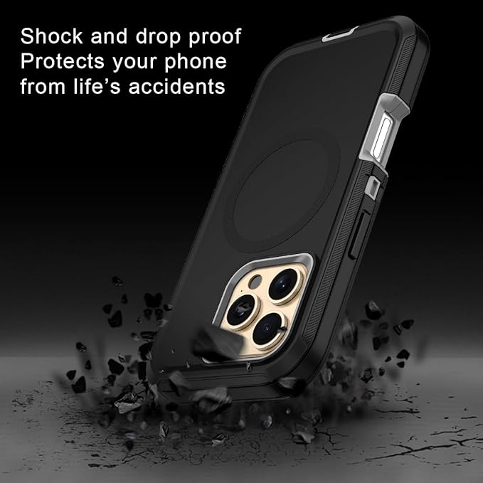 for iPhone 16 Pro Case [Compatible with MagSafe] Shockproof 3-Layer Full Body Protection [Without Screen Protector] Rugged Heavy Duty Cover Case for Apple iPhone 16 Pro 6.3",Black/Grey