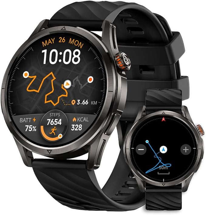 KOSPET Magic R10 GPS Smart Watch for Men, Stainless Steel Body, 50 Days Battery, 5ATM Waterproof, 180 Sport Modes for Outdoor Activity, 24/7 Heart Rate & Sleep Monitor (Black)