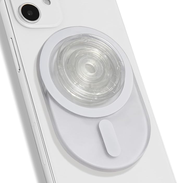 Oval Magnetic Phone Grip – MagSafe Compatible, Translucent Design, Slim and Lightweight, Grip and Stand for iPhone (White)