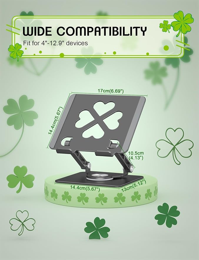 Tablet Stand for iPad, 360° Rotating Aluminum Desktop Holder – Adjustable & Foldable Desk Stand Compatible with iPad Pro 12.9/11, Air 10.9, Samsung Tab S9, Portable for Home Office, Black