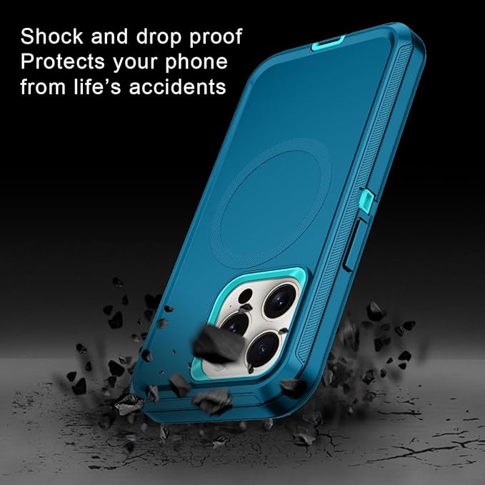 for iPhone 15 Pro Max Case [Compatible with MagSafe] Shockproof 3-Layer Full Body Protection Rugged Heavy Duty Cover Case for Apple iPhone 15 Pro Max 6.7",Turquoise