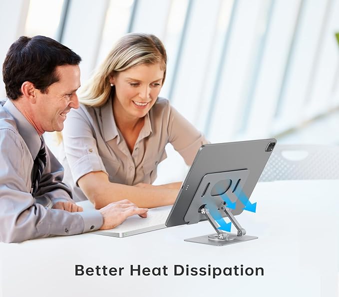 Tablet Stand Adjustable with 360° Swivel Base Aluminum Tablet Stand Holder for iPad/Samsung/iPad Pro Air Mini/Galaxy/Switch, Sliver