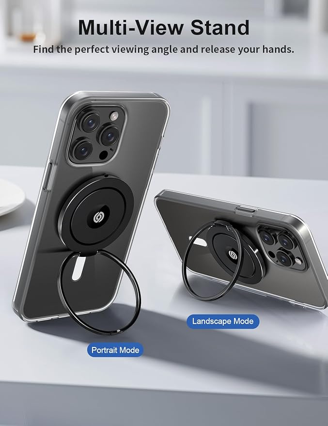 EWA MagOne Ultra (Plate Edition) Phone Grip Stand with Leather Finger Strap, Removable Magnetic Ring Holder Kickstand Loop, Double-Sided Magnetic Accessories for Phone-Black