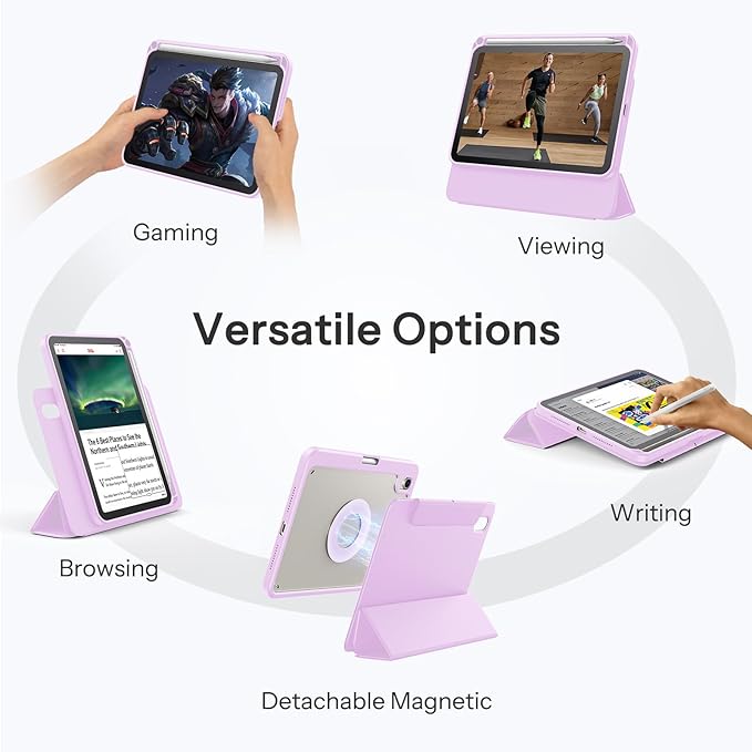 SPARIN Case for iPad mini 7 A17 Pro 2024/iPad Mini 6 2021 8.3 Inch, Detachable Magnetic Cover, Portrait/Landscape Stand with Pencil Holder, Support Auto Wake/Sleep (Purple)
