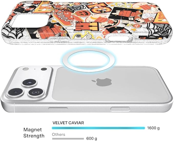 VELVET CAVIAR Case for iPhone 17 Pro | Compatible with MagSafe | 10ft Drop Tested | Protective Designer Cases | Halloween Snoopy Varsity Glitter