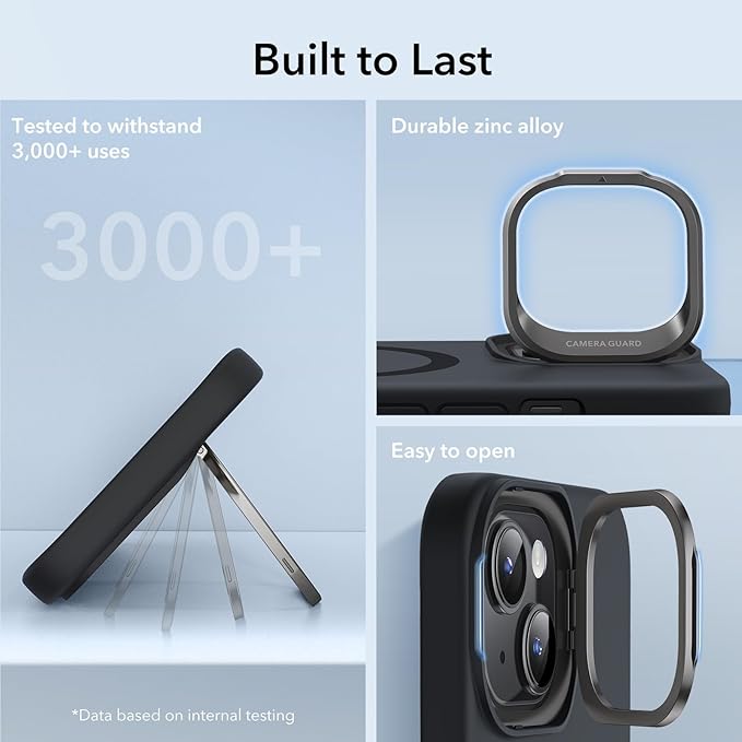 ESR for iPhone 15 Plus Case, MagSafe Silicone Case with Stand, Military-Grade Protection, Built-in Camera Stash Stand, Magnetic Phone Case for iPhone 15 Plus, Cloud Series, Black