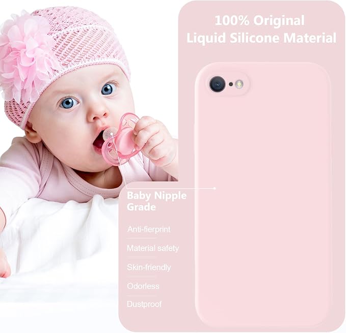 Vooii for iPhone SE Case 2022/3rd/2020,iPhone 8/7 Case, Upgraded Liquid Silicone with [Flat Edges] [Camera Protection] [Soft Anti-Scratch Microfiber Lining] Phone Case for iPhone SE - Chalk Pink