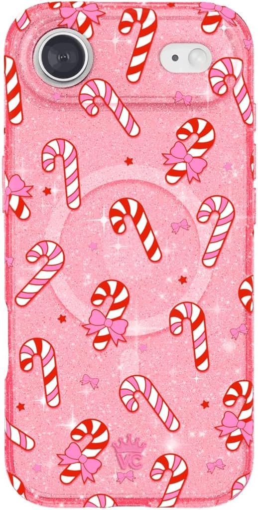 VELVET CAVIAR Case for iPhone 17 Air | Compatible with MagSafe | 10ft Drop Tested | Protective Christmas Cases | Pink Peppermint Glitter