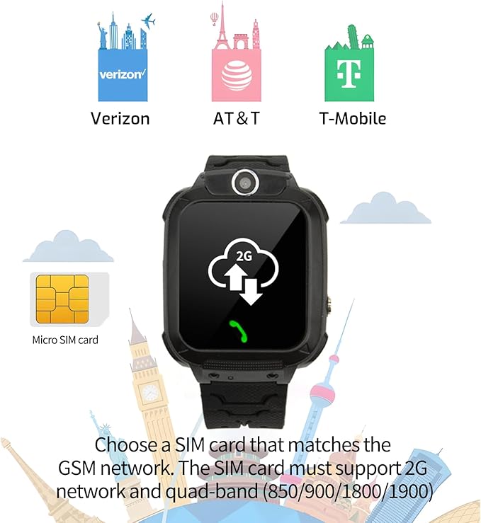 2G Kids GPS Watch, Waterproof Smart Tracker for Boys Girls Ages 3-12 - 2-Way Calling, SOS Button, No Games, 7-Day Battery, Birthday Gift (Black)