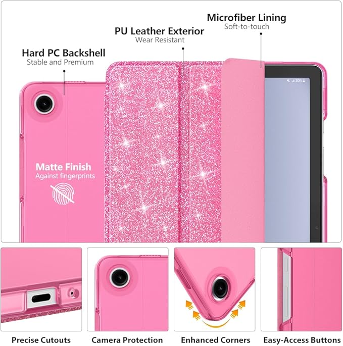 MoKo Case for Galaxy Tab A9+ 11 inch 2023, Slim Stand Protective Smart Cover with Hard PC Translucent Back Shell for Tab A9 Plus Tablet (SM-X210/X216/X218), Auto Wake/Sleep, Shiny Pink