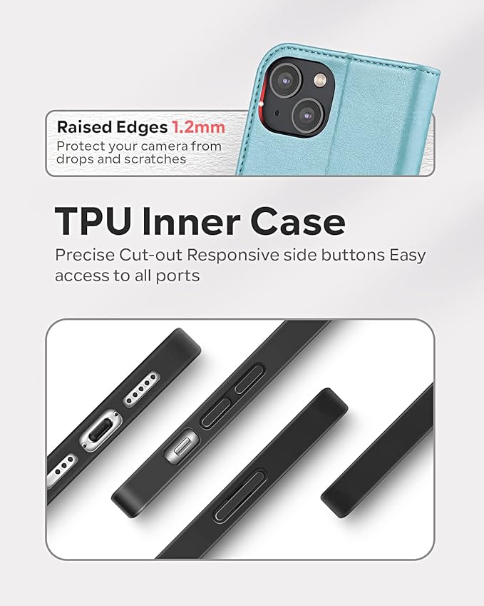 OCASE Compatible with iPhone 14 Wallet Case, PU Leather Flip Folio Case with Card Holders RFID Blocking Kickstand [Shockproof TPU Inner Shell] Phone Cover 6.1 Inch 2022 (Mint Green)