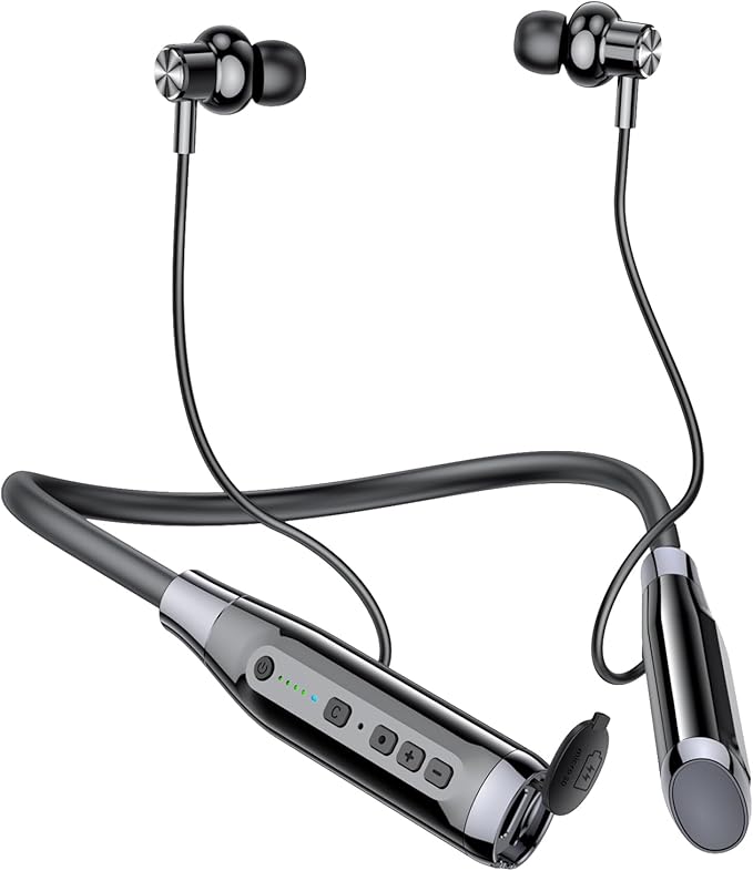 Neckband Bluetooth Headphones，6.0 Bluetooth 120 Hours Playtime，IPX7 Sports Waterproof Earbuds with Microphone Noise Cancelling with TF Card Slot ，HiFi Stereo (Black)