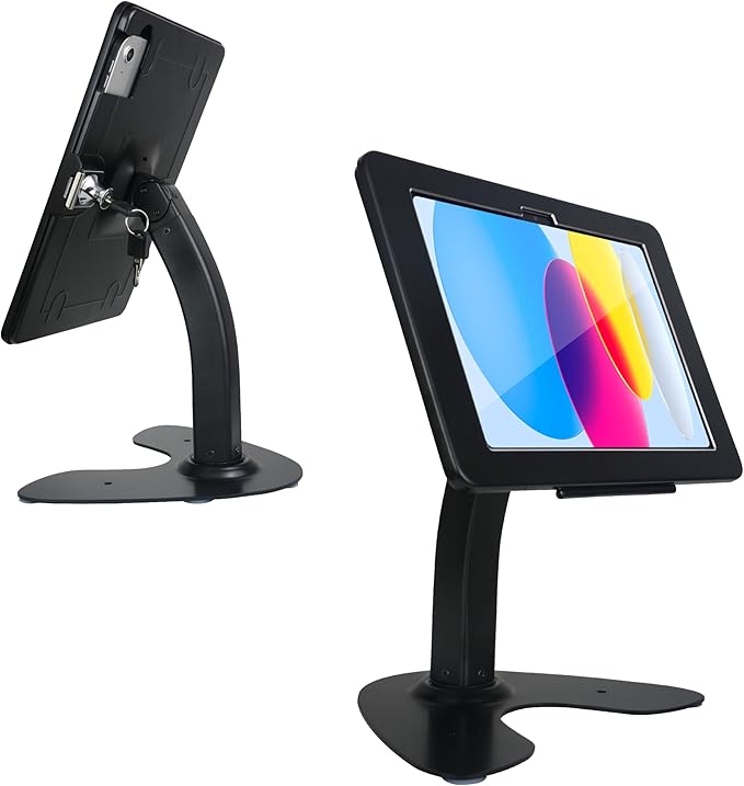 Desktop Anti-Theft Kiosk Stand POS Stand with Lock Bracket for 2025 iPad 11" (A16) 11th/ 2022 iPad 10.9" 10th Gen.,Excluding Other 10.9"& 11",360°Swivel,Metal(Black)