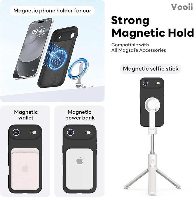 Vooii Magnetic Compatible with iPhone Air Case (Compatible with Magsafe) (Upgraded Camera Protection) Liquid Silicone Shockproof Full Body Protective Phone Cover for Women Men, Black, 6.5"
