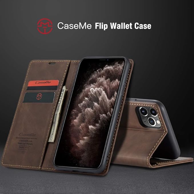 for iPhone 11 Pro 5.8-Inch Case, Flip Wallet Leather Case with Card Holder Magnetic Closure Shockproof Kickstand Protective Phone Cases Cover for iPhone 11 Pro, Coffee