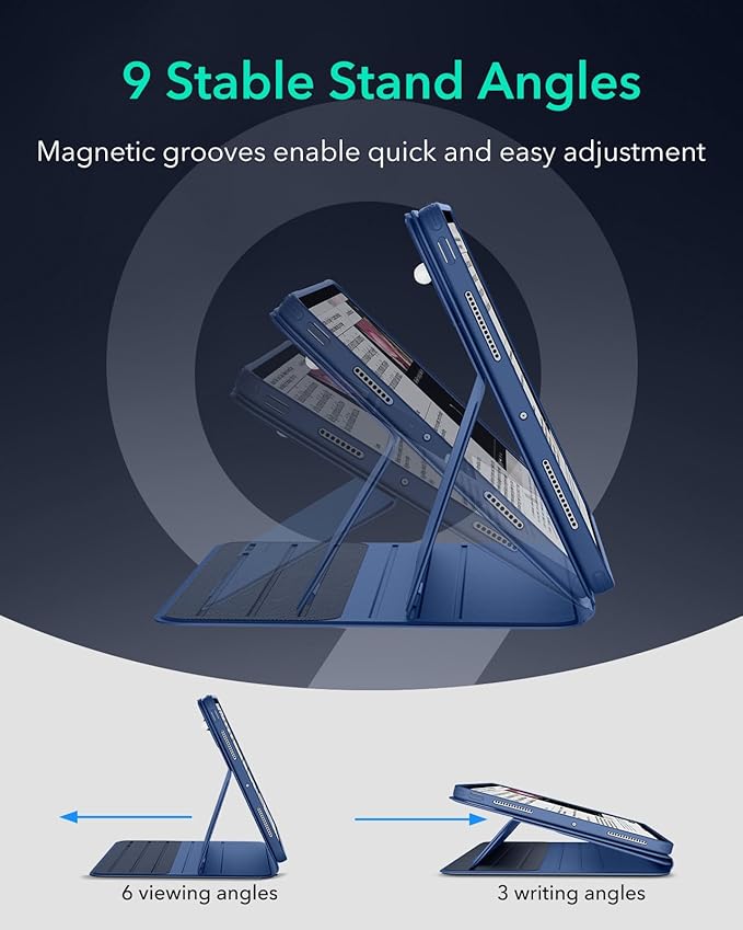 ESR for iPad Pro 13 Inch Case M4(2024), iPad Pro 13 Rotating Case with Removable Magnetic Cover, Adjustable Portrait/Landscape Stand with Raised Screen View, 9 Standing Angles, Shift Series, Blue