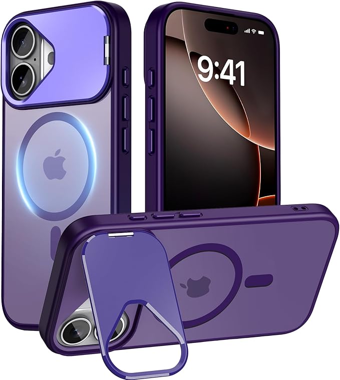 Innaght Magnetic for iPhone 16 Case with Stand,Compatible with MagSafe,Rugged,Heavy Duty,Protective Case Kickstand,[Built-in Invisible Stand],Purple