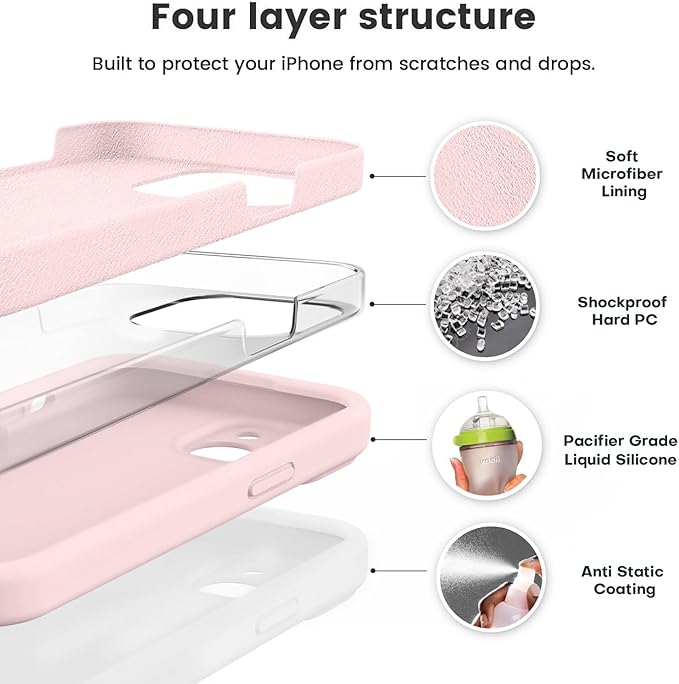 Vooii Compatible with iPhone 15 Case, Upgrade Defender Liquid Silicone, [Enhanced Camera Protection] [Soft Anti-Scratch Microfiber Lining] Shockproof Phone Case for iPhone 15 6.1 inch - Chalk Pink