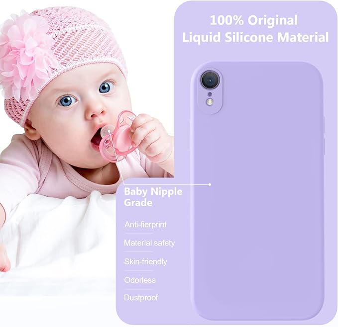 Vooii Compatible with iPhone XR Case, Upgraded Liquid Silicone with [Flat Edges] [Camera Protection] [Soft Anti-Scratch Microfiber Lining] Phone Case for iPhone 10 XR 6.1 inch - Light Purple