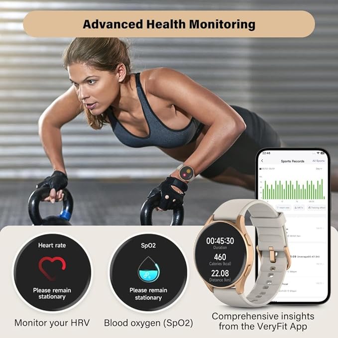 Smart Watch for Women, Built-in Alexa, GPS, HRV, VO2 Max, Blood Oxygen, Sleep & Stress Monitor, Compass, Altimeter, 1.32" AMOLED, Fitness & Women’s Health, iOS Compatible