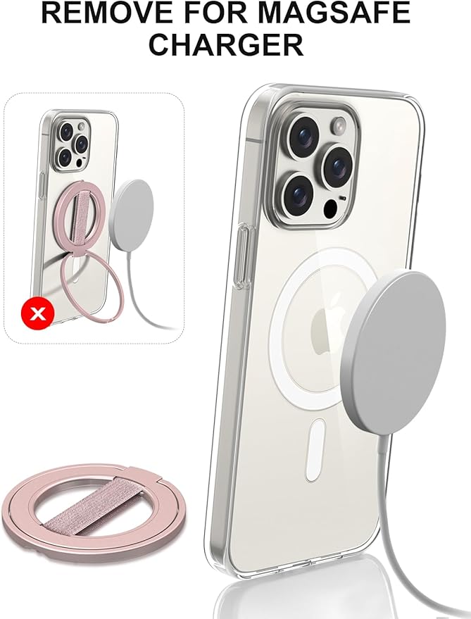 EWA MagOne Ultra for Magsafe Phone Grip Kickstand [Replaceable Elastic Finger Loop], Mag Safe Ring Holder Stand, Two-Sided Magnetic Phone Accessories for iPhone 17,16,15,14,13,12 Pro/Max/Plus-RoseGold