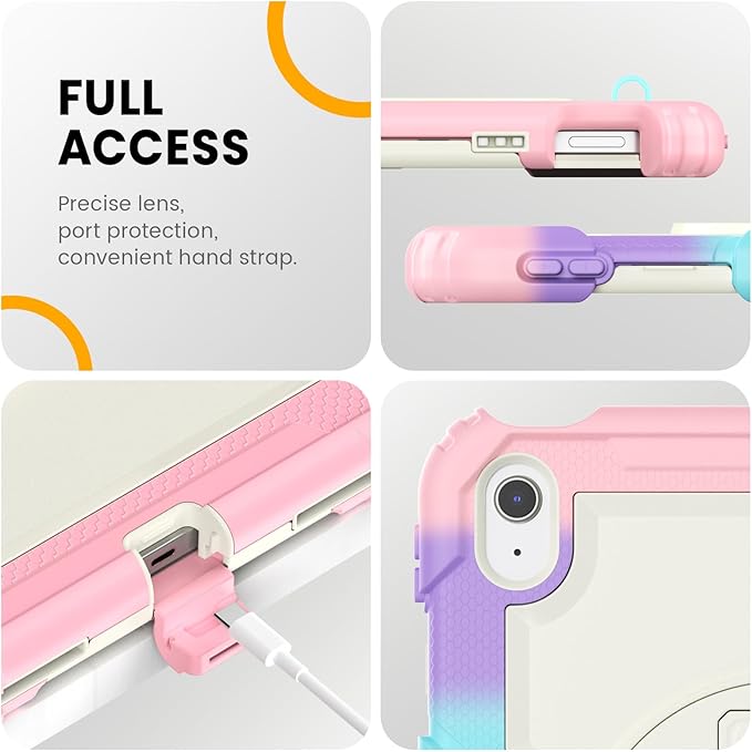 timecity for iPad (A16) 11th/ 10th Generation Case 11''/ 10.9 Inch (2025/2022) - Heavy Duty Protective Cover with Screen Protector, Stand, Shoulder Strap & Pencil Holder | Kids-Friendly - Pink Camo