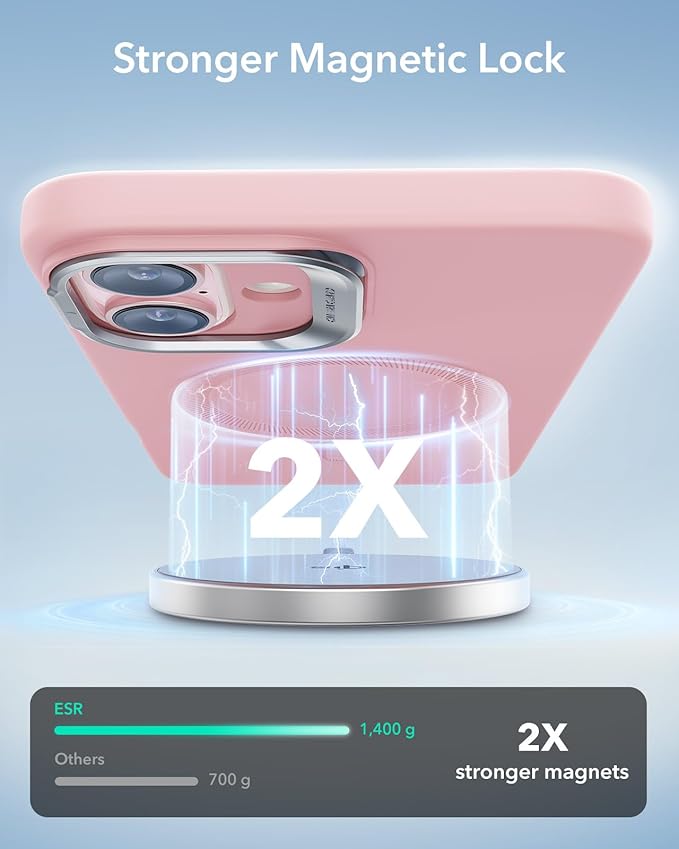 ESR for iPhone 16 Case, Silicone Case with Stand, Compatible with, Military-Grade Protection, Built-in Camera Stash Stand, Magnetic Phone Case for iPhone 16, Cloud Series, Pink