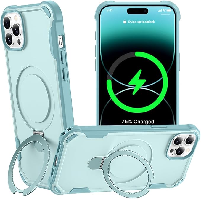 Designed for iPhone 14 Pro Max Case with Magnetic Stand [Military Drop Protection][Compatible with Magnet] Shockproof 14 Pro Max Phone Case with Ring Holder, Green