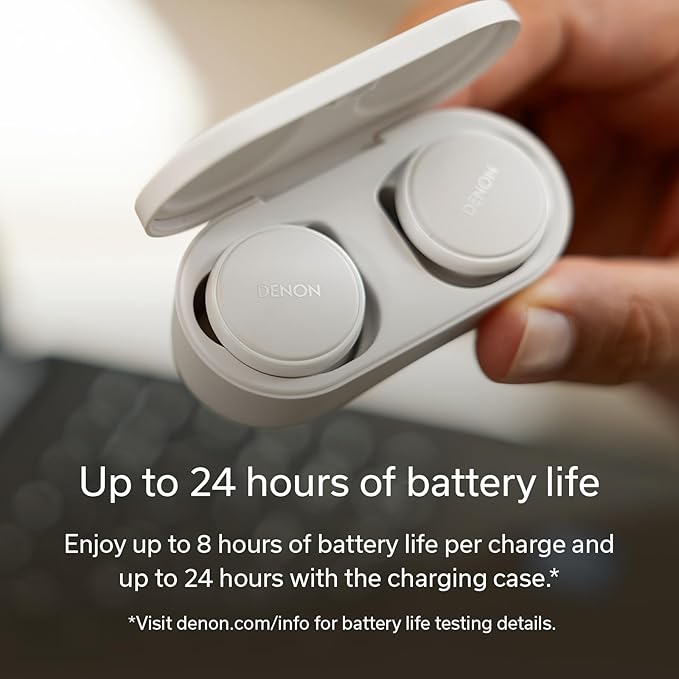 Denon PerL Pro True Wireless Earbuds - Adaptive Active Noise Cancelling, Personalized Sound with Masimo Adaptive Acoustic Technology, Spatial Audio, 32Hr-Battery Life, Wireless Charging, White