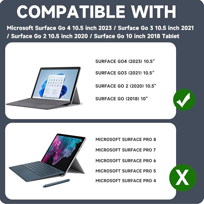 DreamerX for Microsoft Surface Go 4/3/2/1 Case (2023/2021/2020/2018), Heavy Duty Military Grade Rugged Shockproof Kids Friendly Drop Protection Cover w/Rotating Stand Hand Strap Shoulder Strap, Black